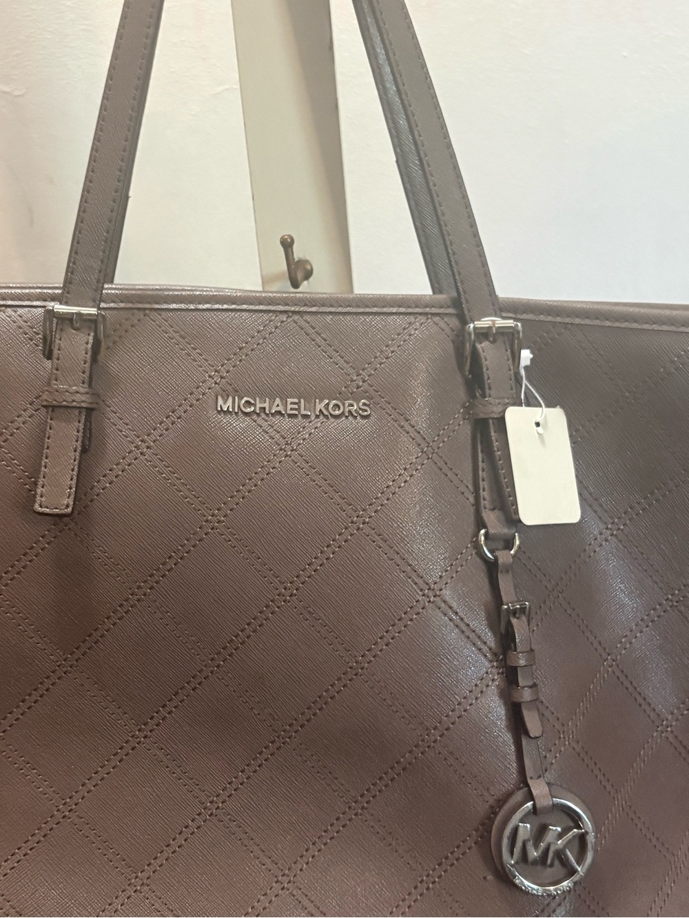 Michael Kors Brown Quilted Saffiano Tote with MK Charm